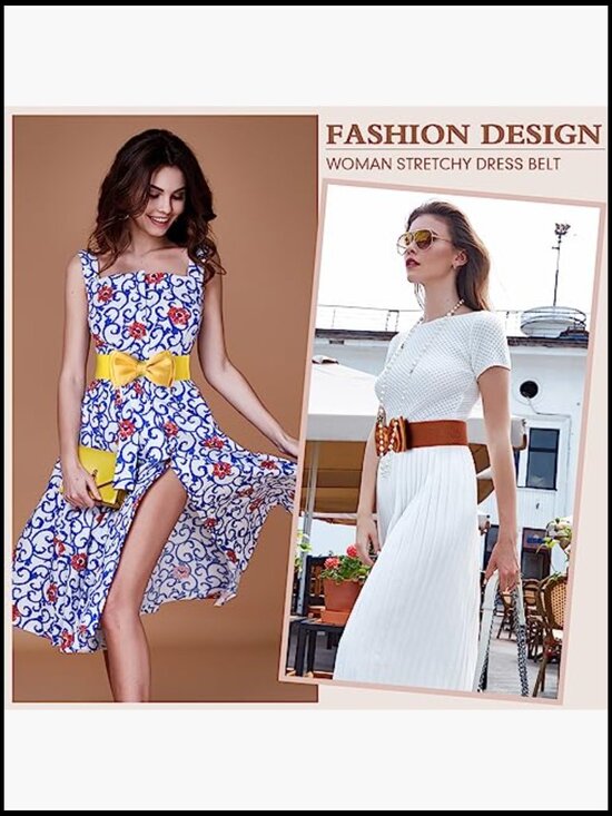 8 Pcs Faux Leather Elastic Cinch Belts with Bowknot for Women Dresses main image 4